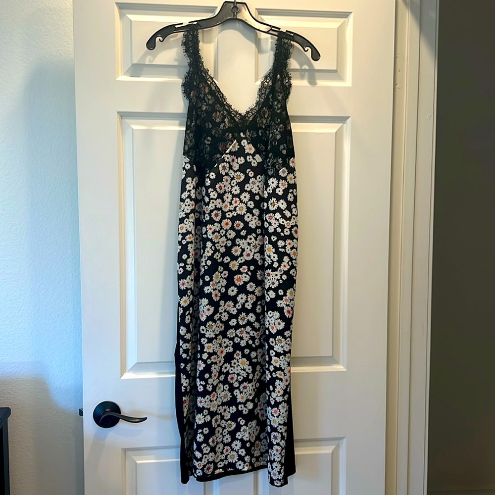 NWT Zara Black Lace Floral Maxi Dress L